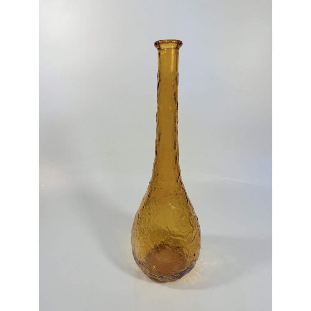 Genie Bottle Vintage Amber Empoli Crinkle Glass No Stopper Mid Century Art Home - Picture 9 of 15
